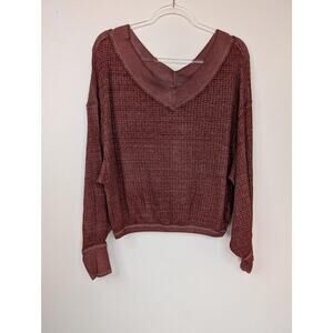 We The Free Thermal Top Womens XS Red Waffle Knit V Neck Dolman Sleeve Pullover